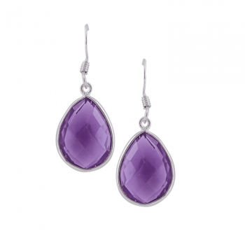 Pretty silver checkered cut purple glass drop earrings 